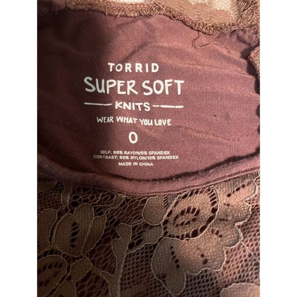 Torrid Super Soft Knits Bohochic Casual Mauve Long Sleeve Top w/Lace L(0)*READ - Picture 2 of 7